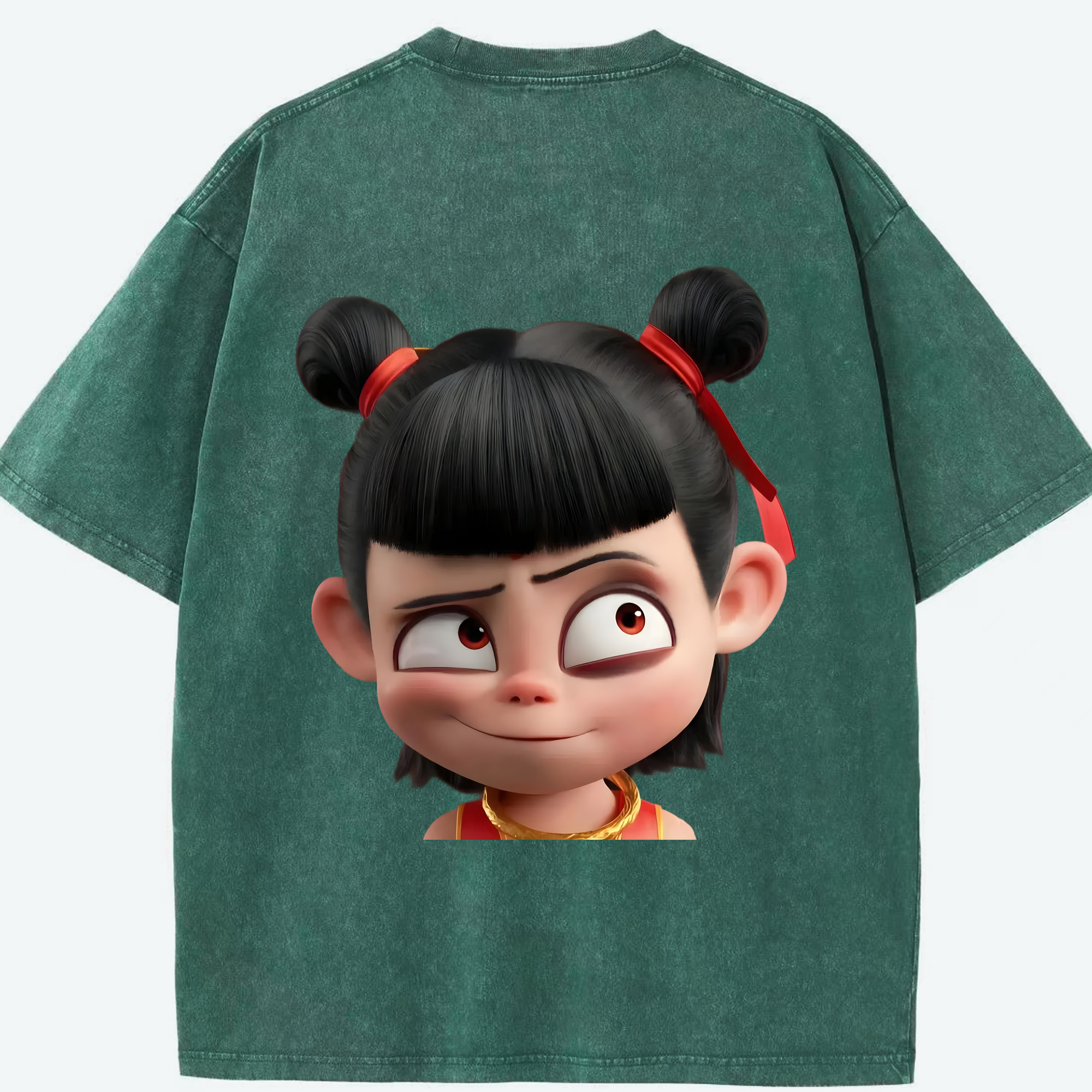 （画像用） Ne Zha 2 ナタ 魔童の大暴れ 綿100% ヴィンテージ風 半袖Tシャツ（背面プリント）